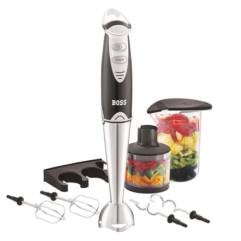 BOSS Quickmix Hand Blender 450 watts Hand Blender, Variable speed control, Chopper & Measuring Jar, Whisk & Dough hooks, 2 Years Warranty*