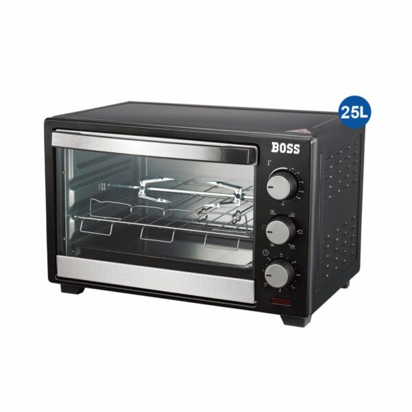 BOSS Delish 25 Litres Oven Toaster Griller, Motorised Rotisserie, Convection, Baking, Grilling, Toasting, 1500 Watts, Black